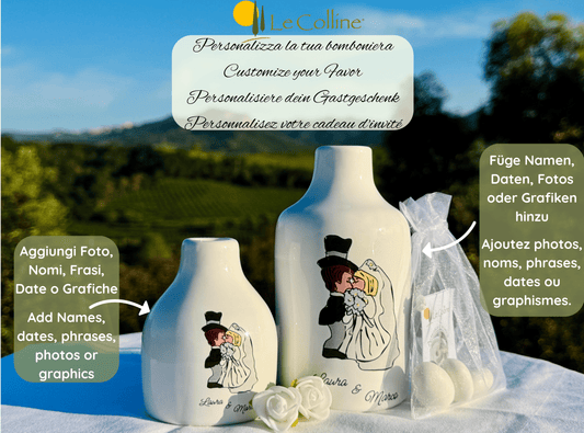 Bomboniere personalizzabili per matrimonio, piccola bottiglia di olio con dispenser