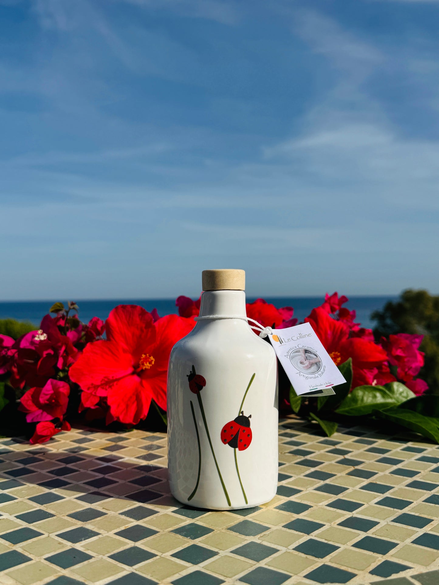 Ceramic bottle oil jug oil bottle oil dispenser 250ml for olive oil and vinegar handmade in Italy