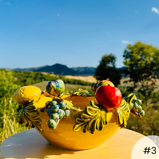 Obstschale mit Früchten - Keramik-Tischdeko - Handgefertigt und Handbemalt aus Italien