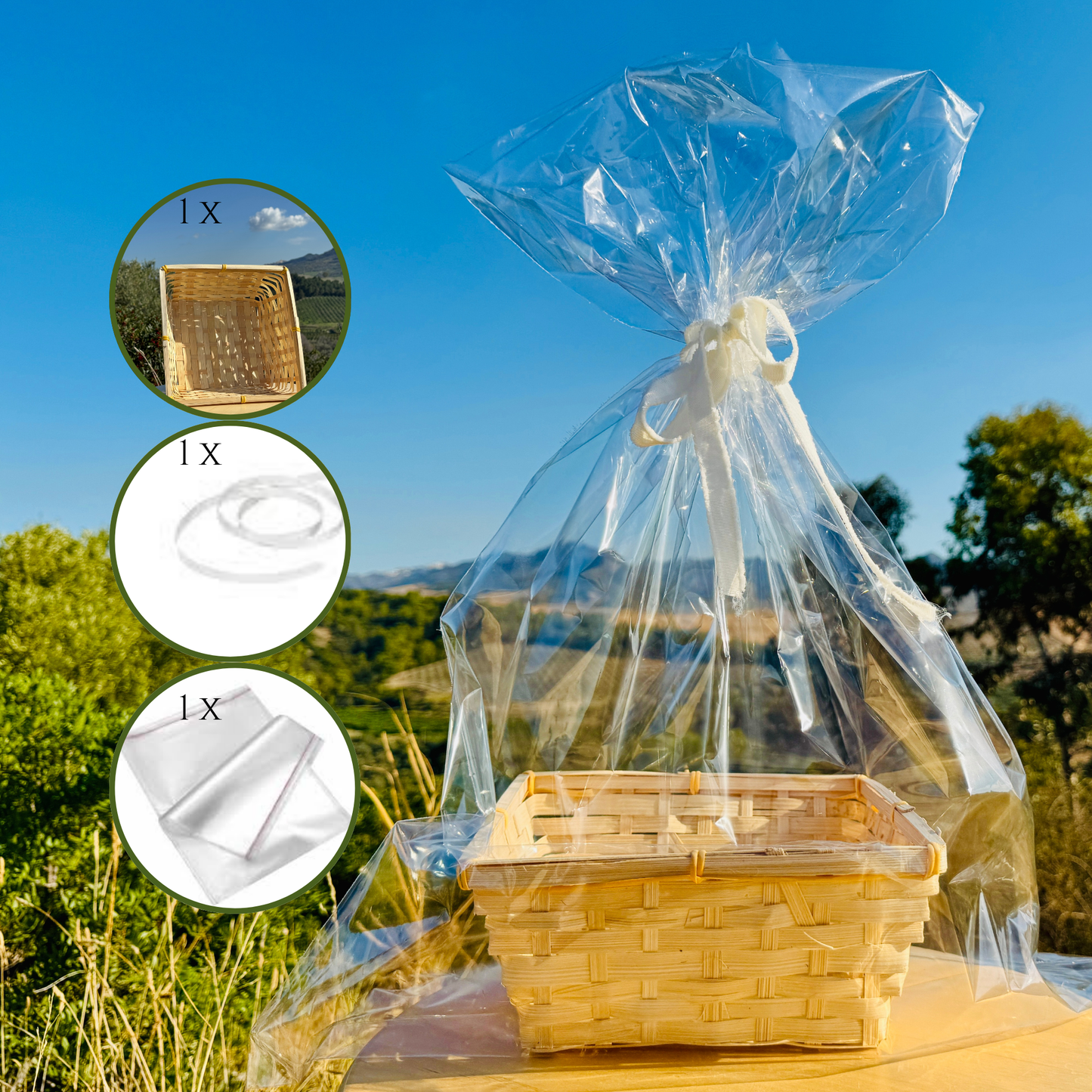 Geschenkkorb mit Folie & Band zum Selbstgestalten - Geschenkverpackung