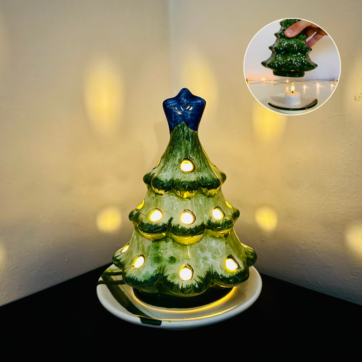 Weihnachtlicher Teelichthalter Weihnachtsdeko aus Keramik handgemacht