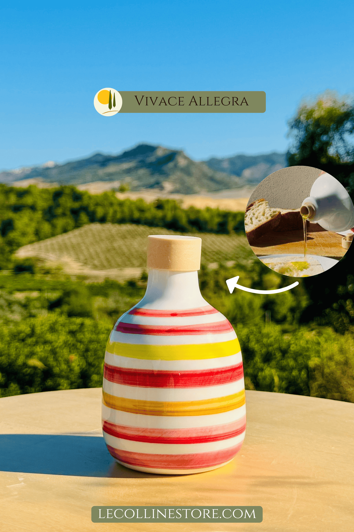 Colorful ceramic bottle oil dispenser for olive oil handmade in Italy