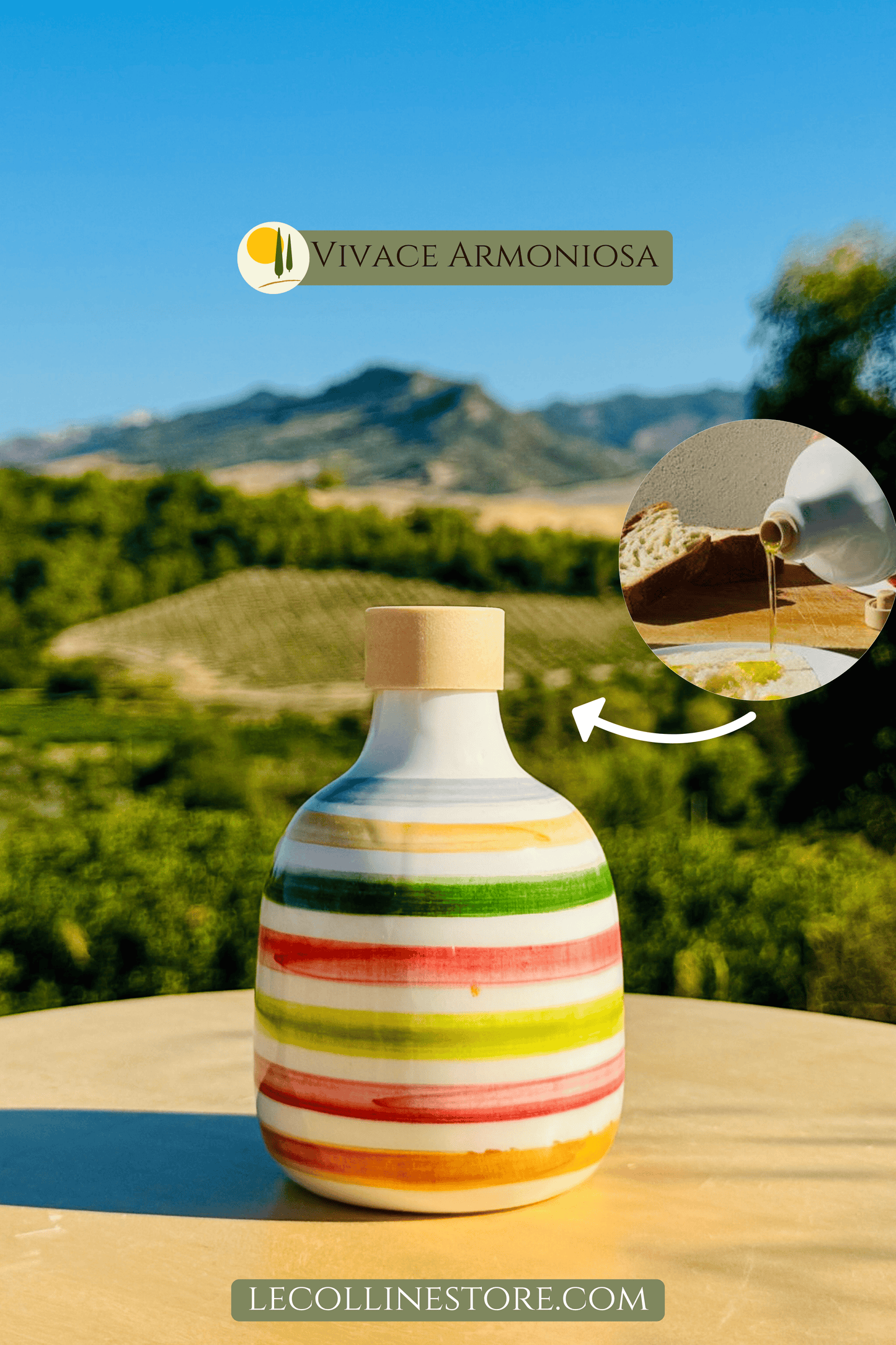 Colorful ceramic bottle oil dispenser for olive oil handmade in Italy