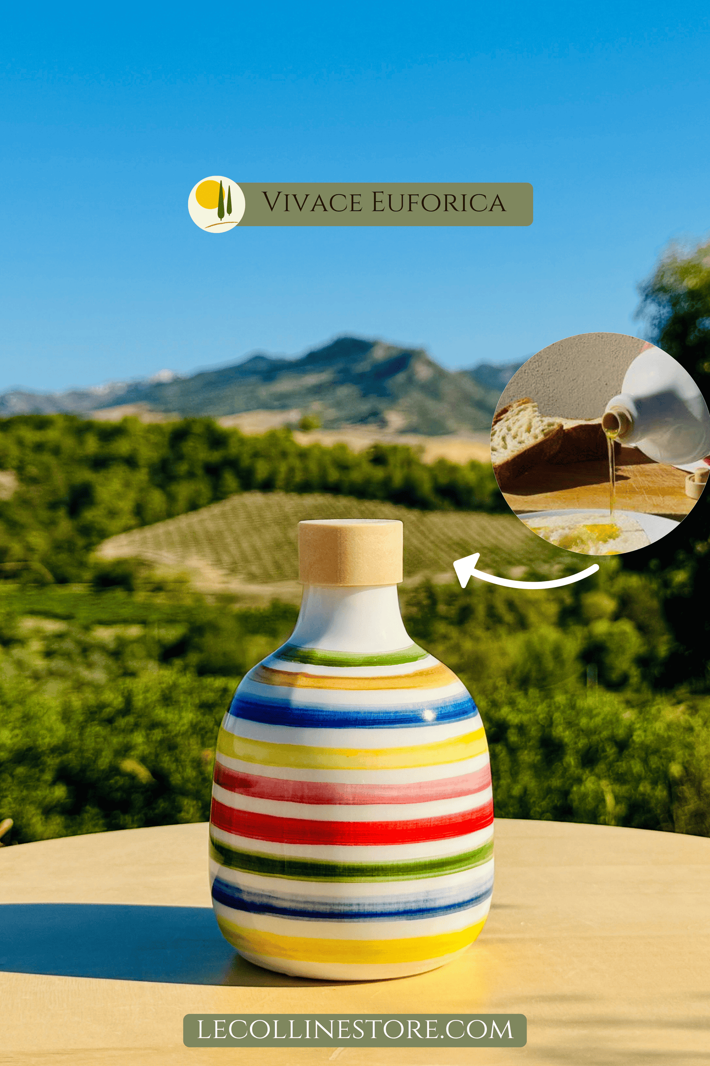 Colorful ceramic bottle oil dispenser for olive oil handmade in Italy