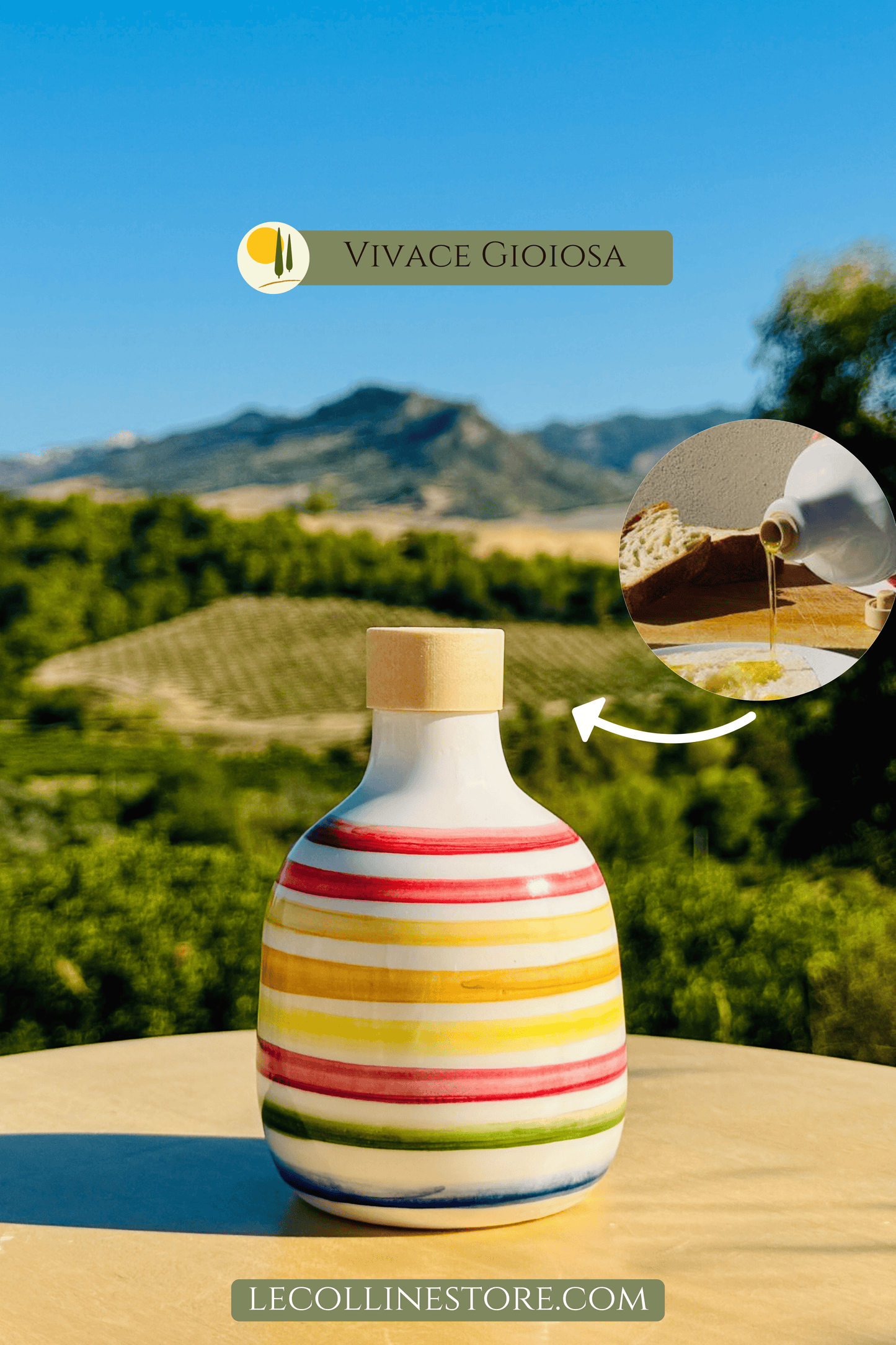 Colorful ceramic bottle oil dispenser for olive oil handmade in Italy