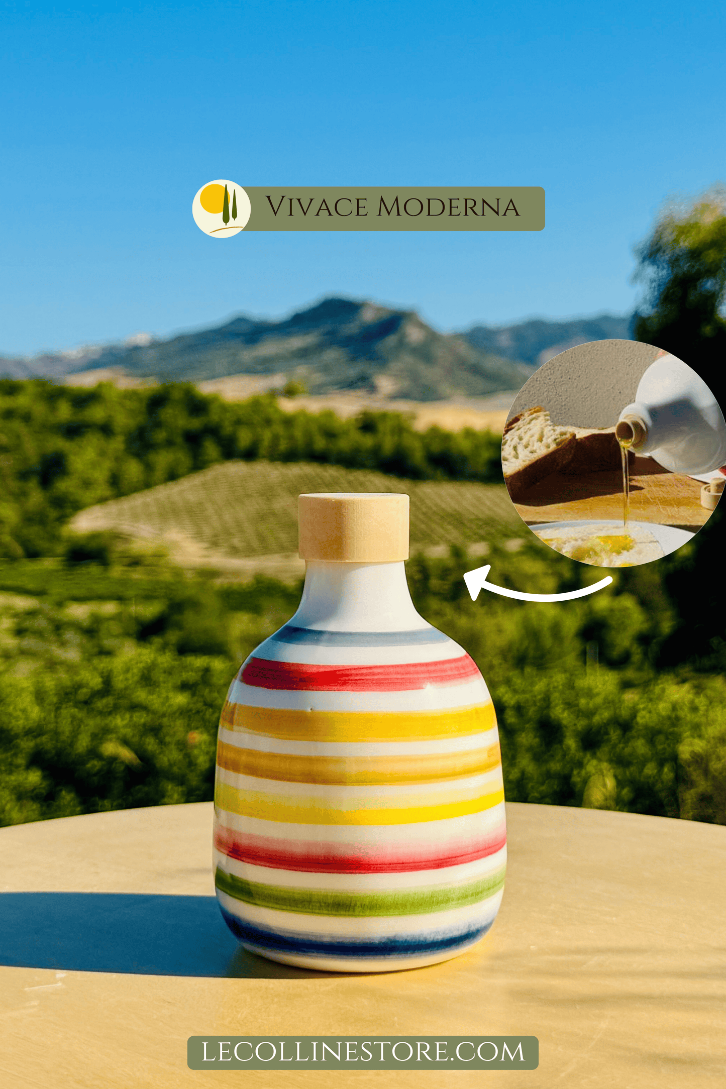 Colorful ceramic bottle oil dispenser for olive oil handmade in Italy