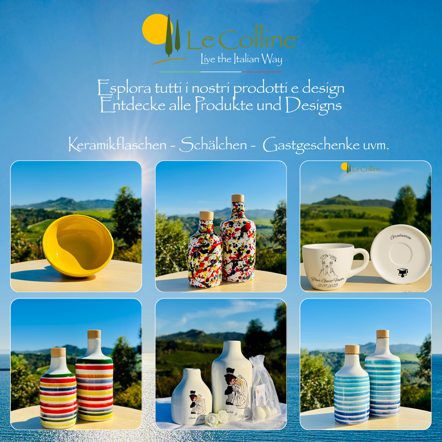 Kitchen storage jar made of ceramic, colorful container with lid, handmade in Italy