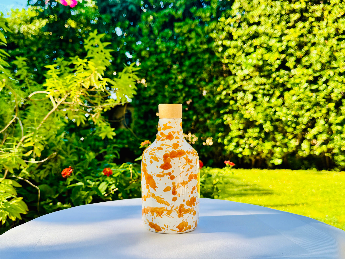 Bottiglia in ceramica per olio "Schizzata" da 250 ml per olio d'oliva fatta a mano in Italia