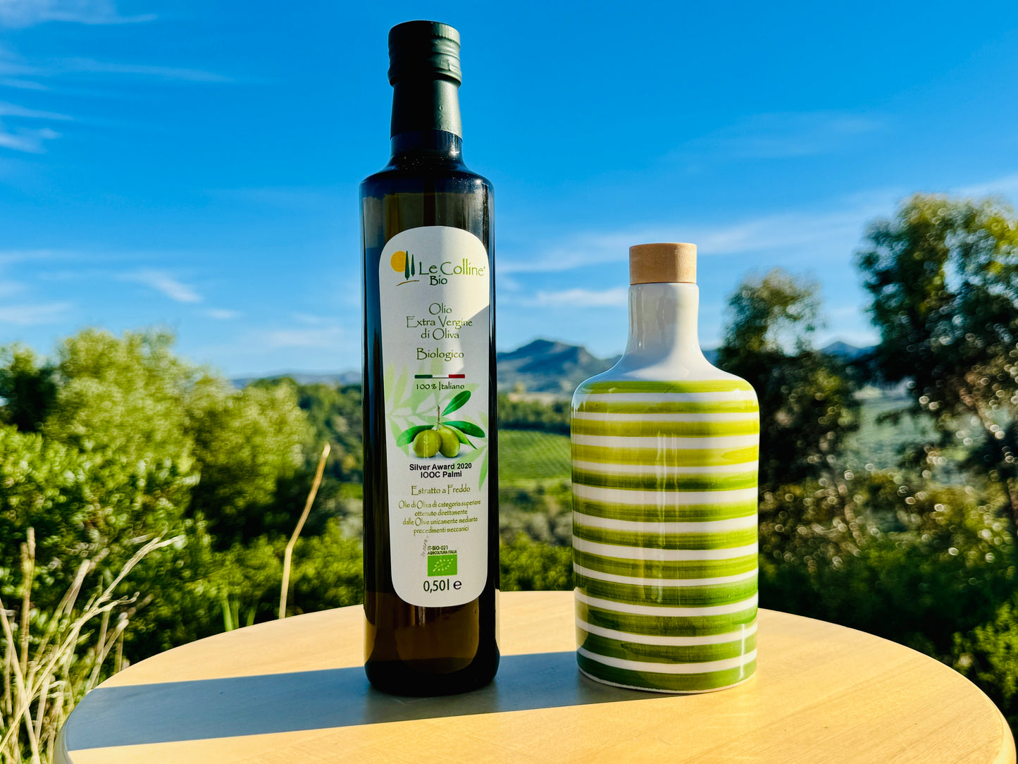 Set olio d'oliva con bottiglia in ceramica - dispenser per olio con versatore