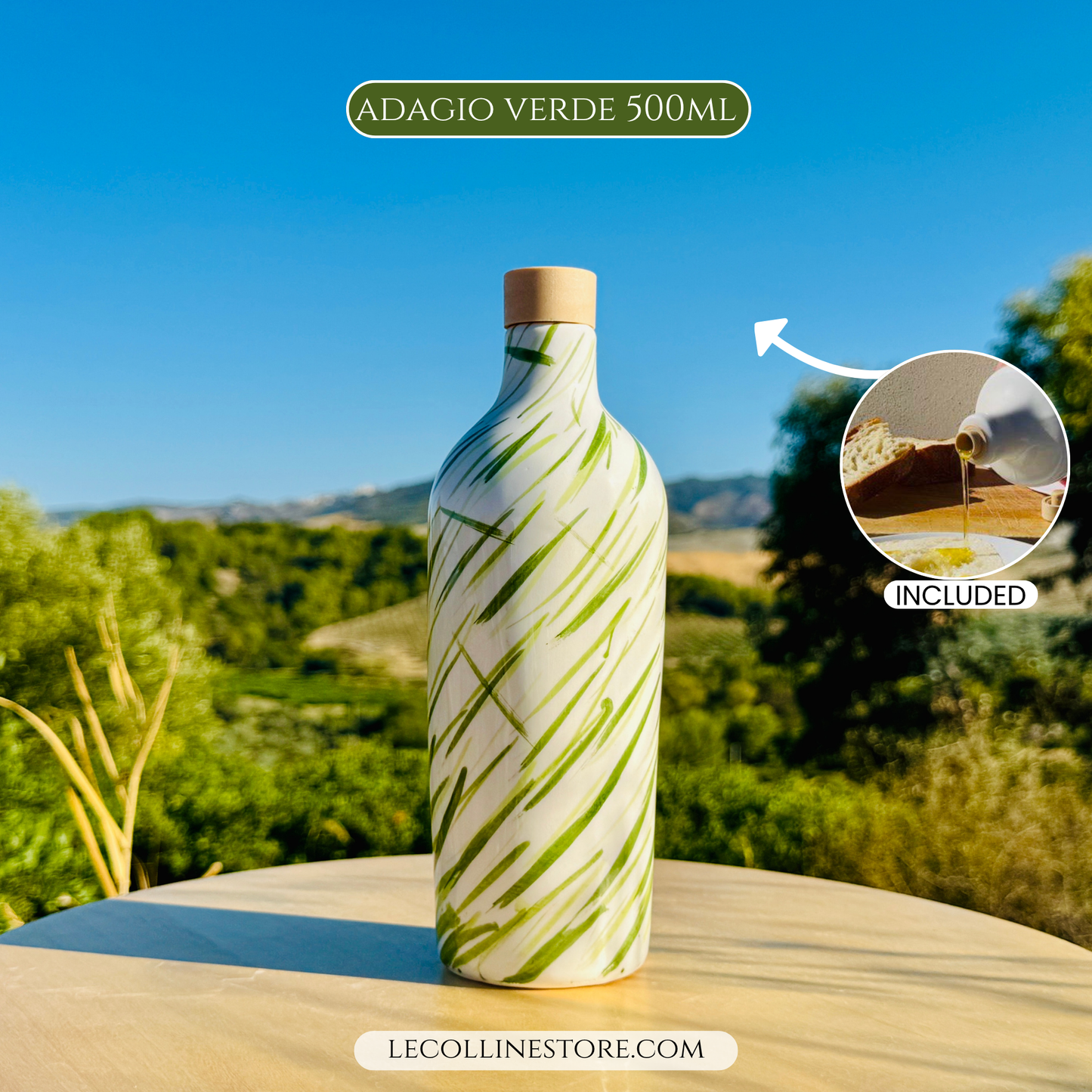 Colorful ceramic bottle oil dispenser for olive oil handmade in Italy