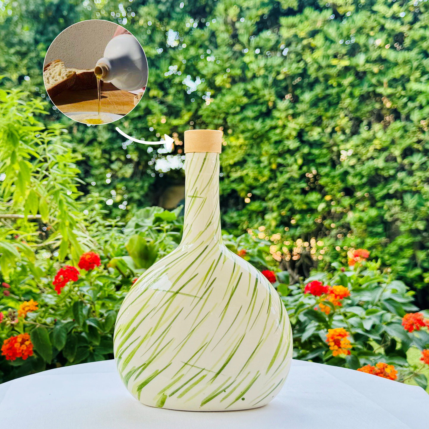 Colorful ceramic bottle oil dispenser "Vivace" for olive oil handmade in Italy