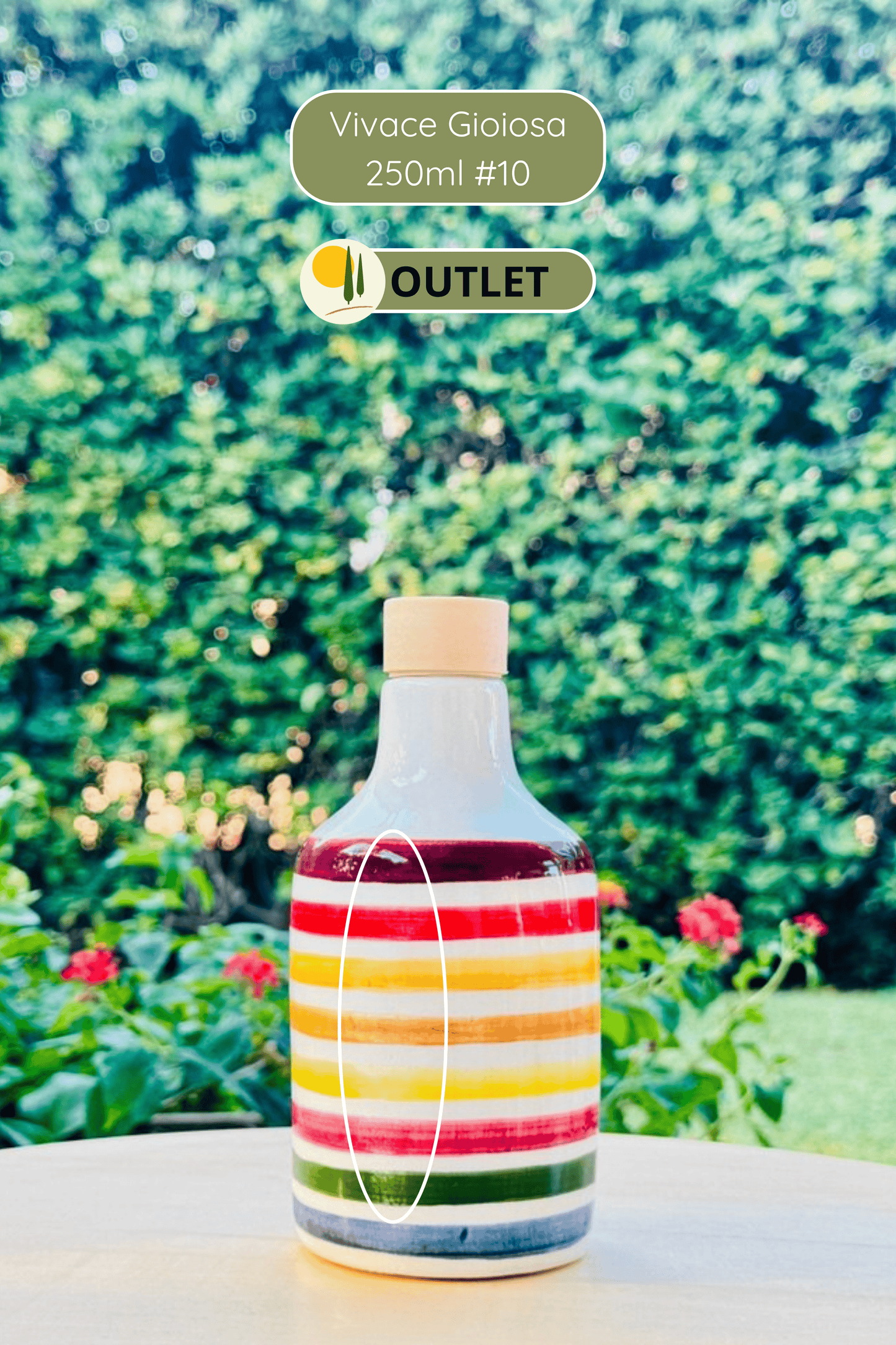 Colorful ceramic bottle oil dispenser "Vivace" for olive oil handmade in Italy