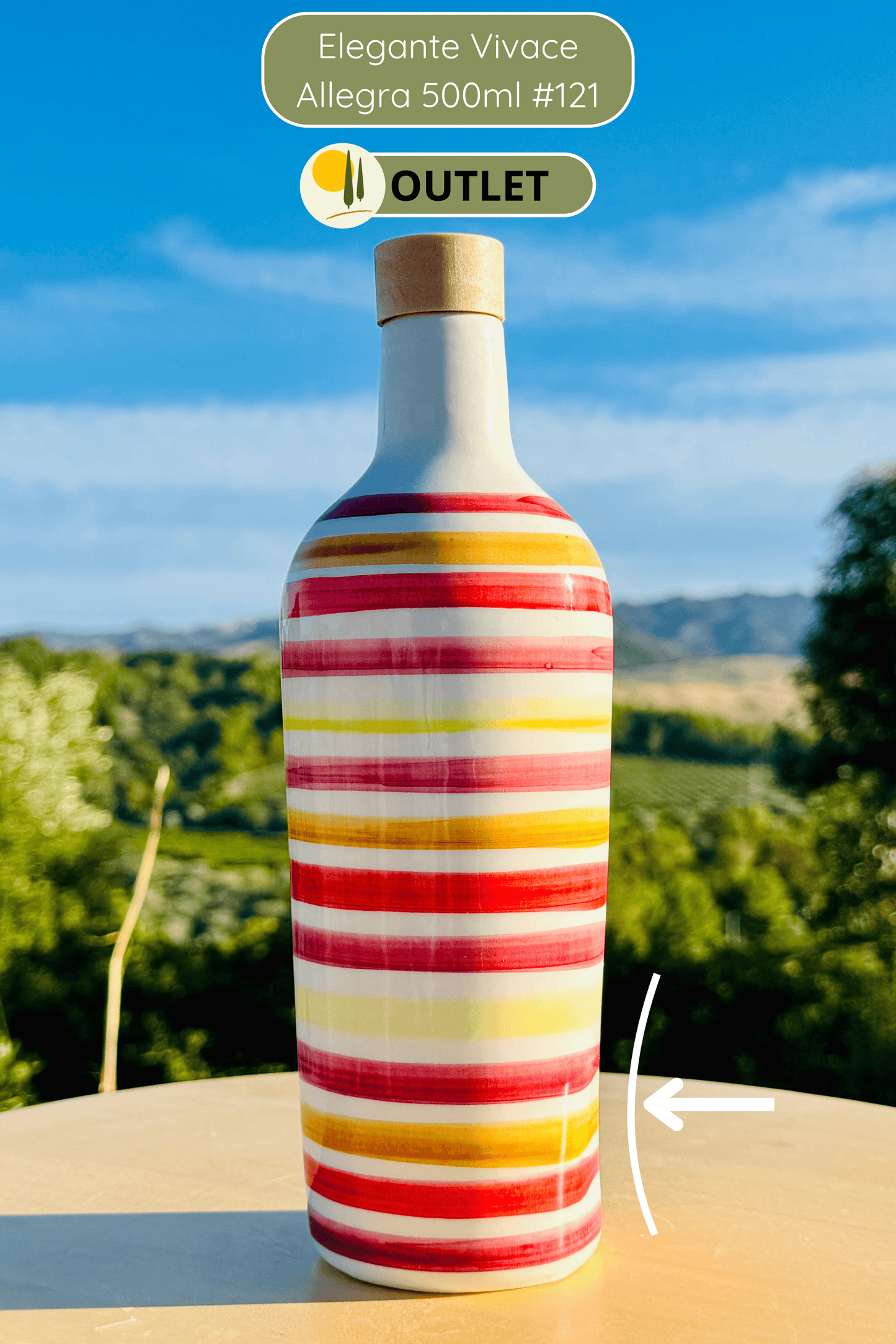 OUTLET - Bunte Keramikflasche Ölspender für Olivenöl handgemacht in Italien "Elegante"