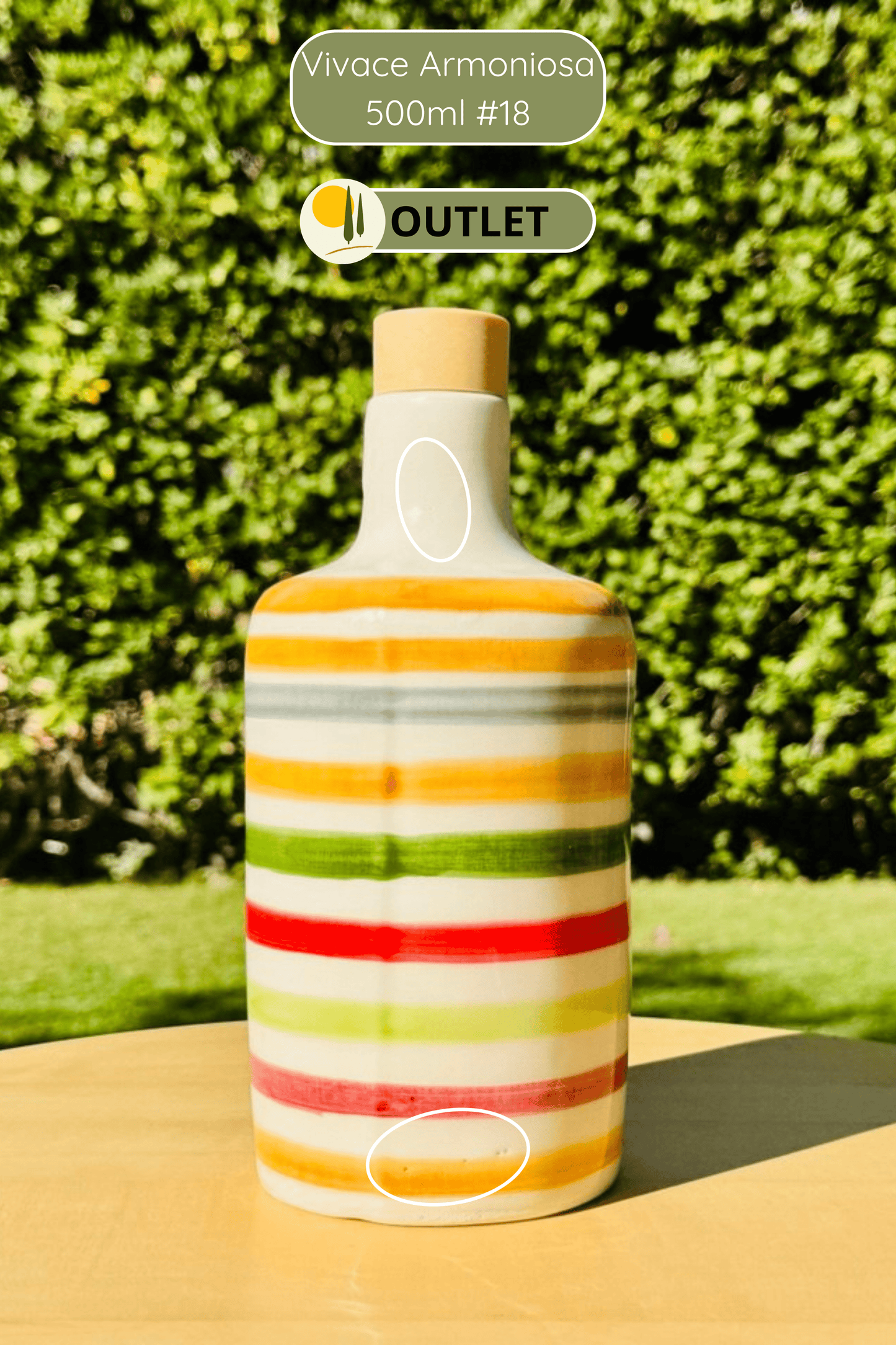 Colorful ceramic bottle oil dispenser "Vivace" for olive oil handmade in Italy