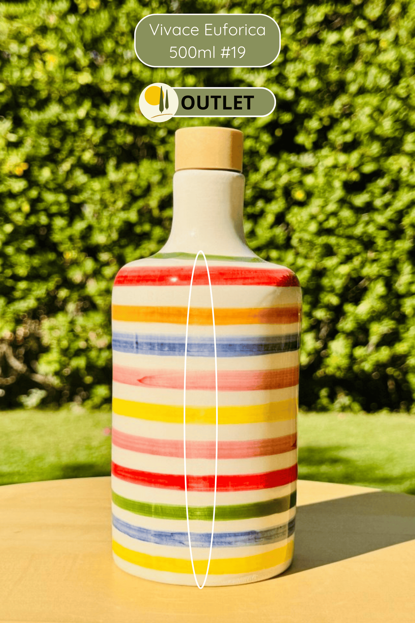 Colorful ceramic bottle oil dispenser "Vivace" for olive oil handmade in Italy