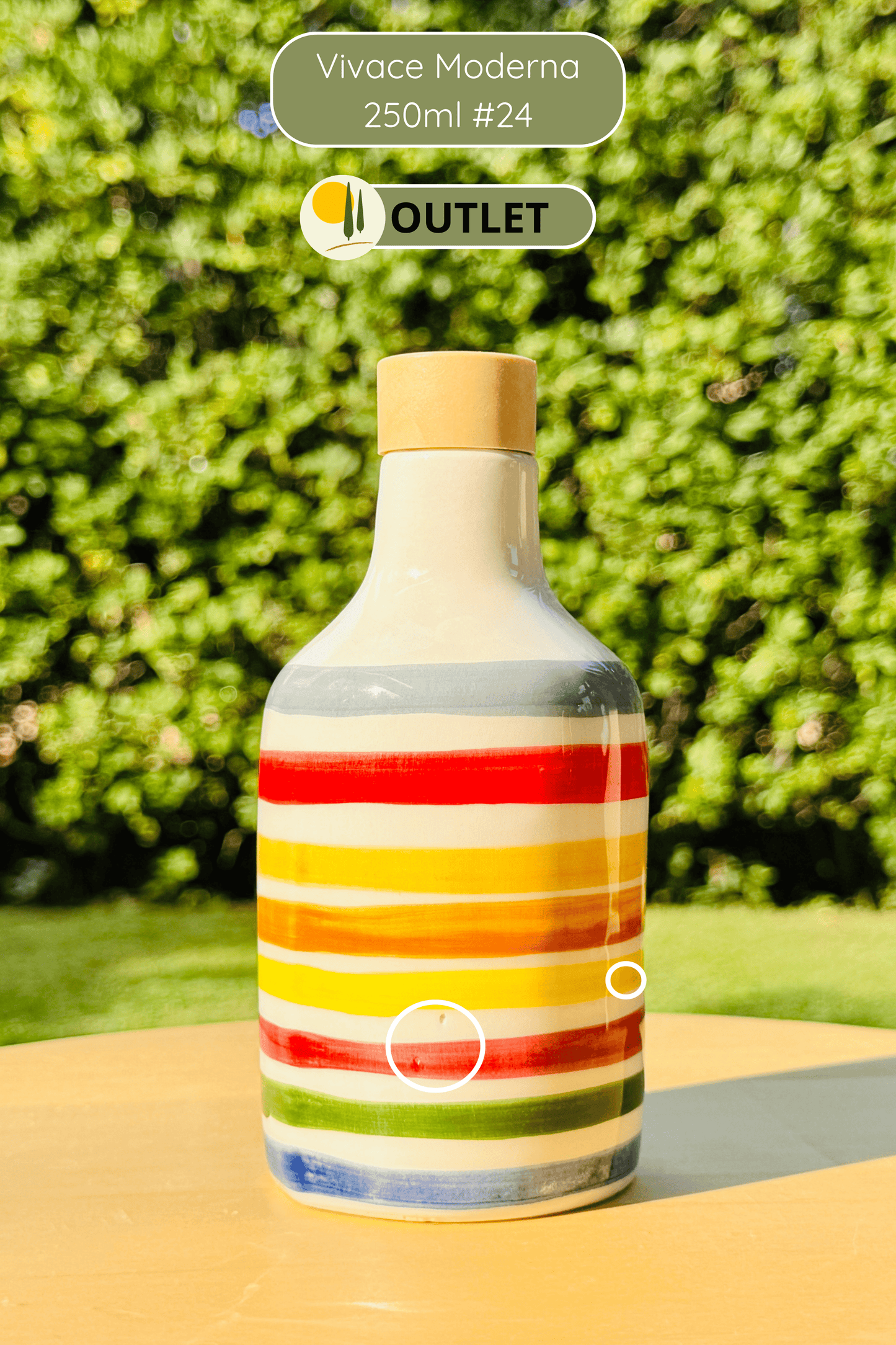 Colorful ceramic bottle oil dispenser "Vivace" for olive oil handmade in Italy