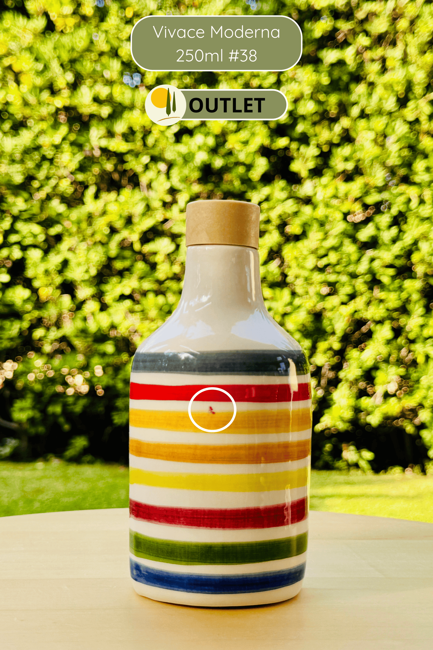 Colorful ceramic bottle oil dispenser "Vivace" for olive oil handmade in Italy