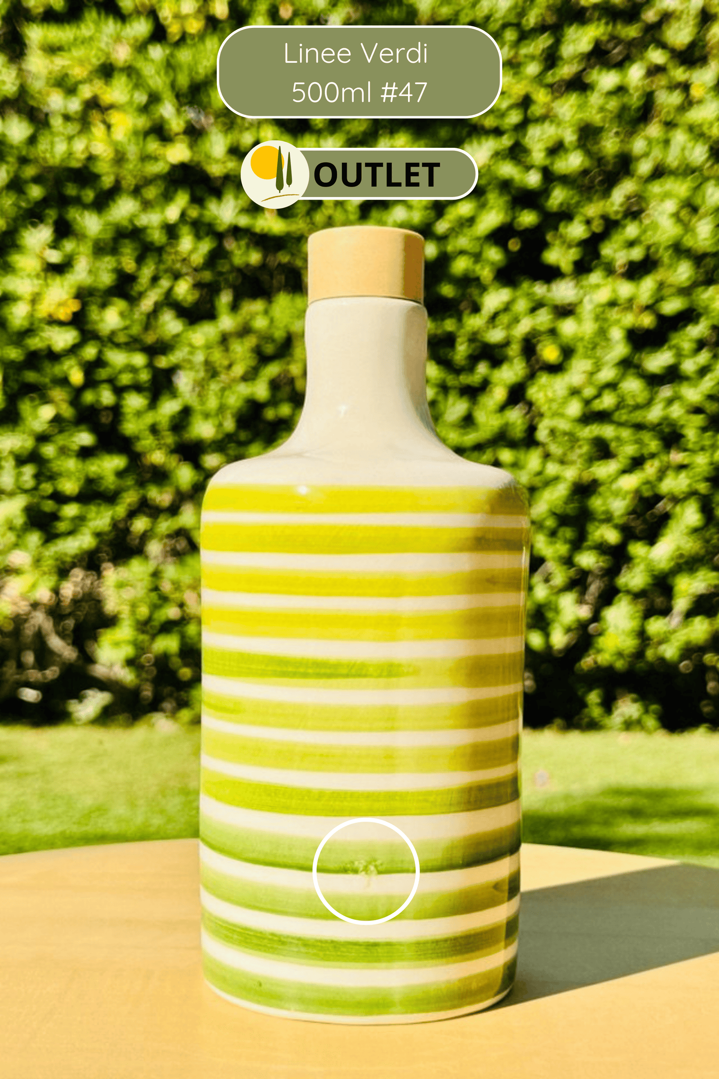 Ceramic bottle "Linee Verdi o Blu" for olive oil handmade in Italy