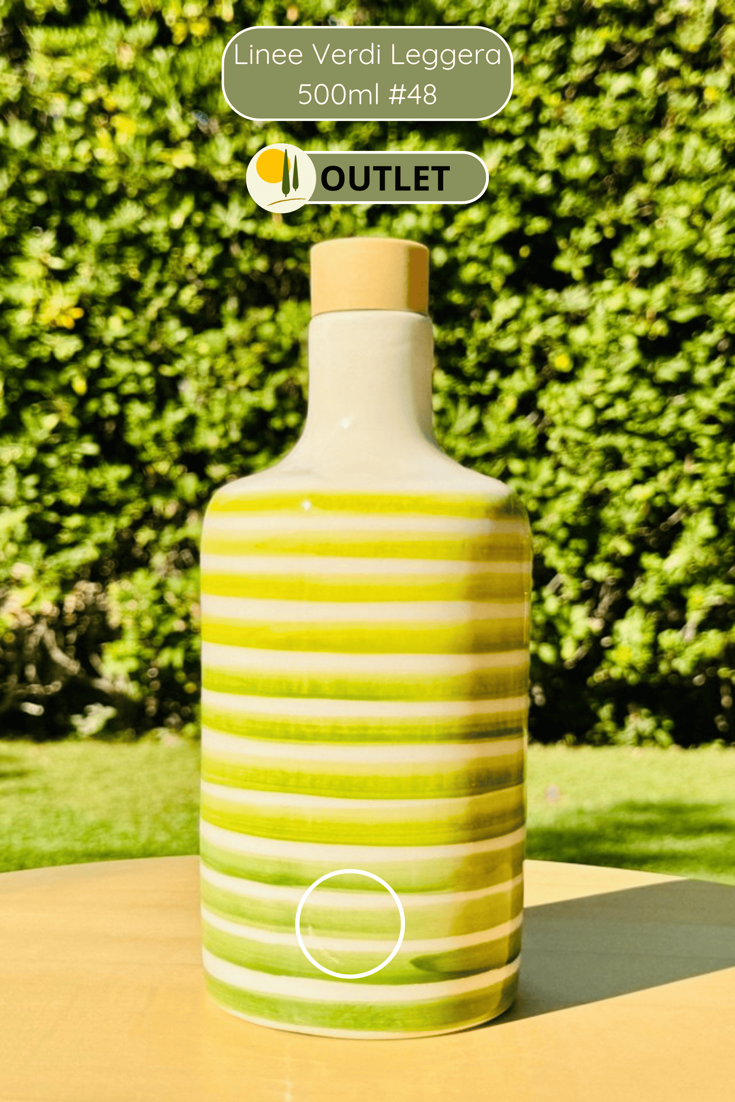 Ceramic bottle "Linee Verdi o Blu" for olive oil handmade in Italy