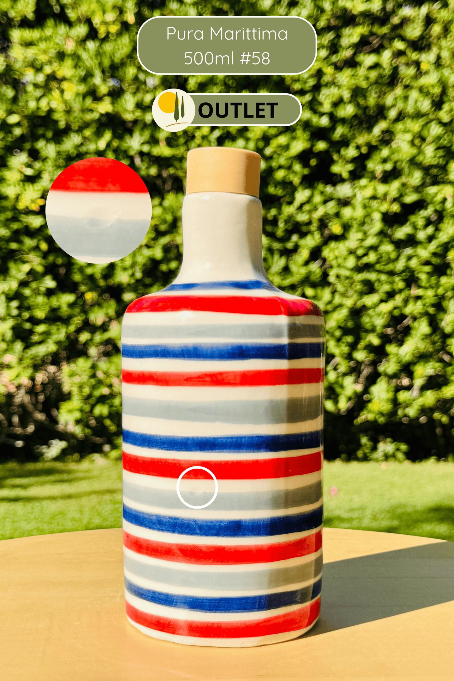 OUTLET B-WARE Ölflasche Keramikflasche "Pura Marittima" Ölspender für Olivenöl und Essig handgemacht in Italien
