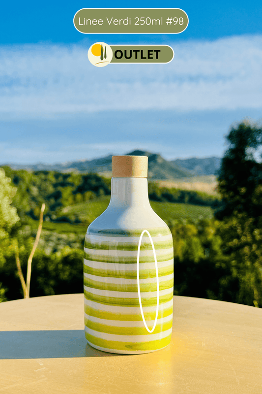 OUTLET - B-WARE Keramikflasche Ölspender mit grünen Linien für Olivenöl handgemacht in Italien