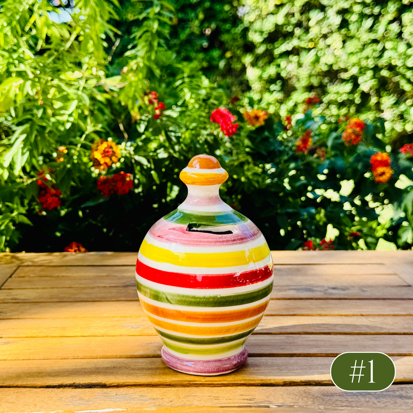 Ceramic bottle "Linee Verdi o Blu" for olive oil handmade in Italy