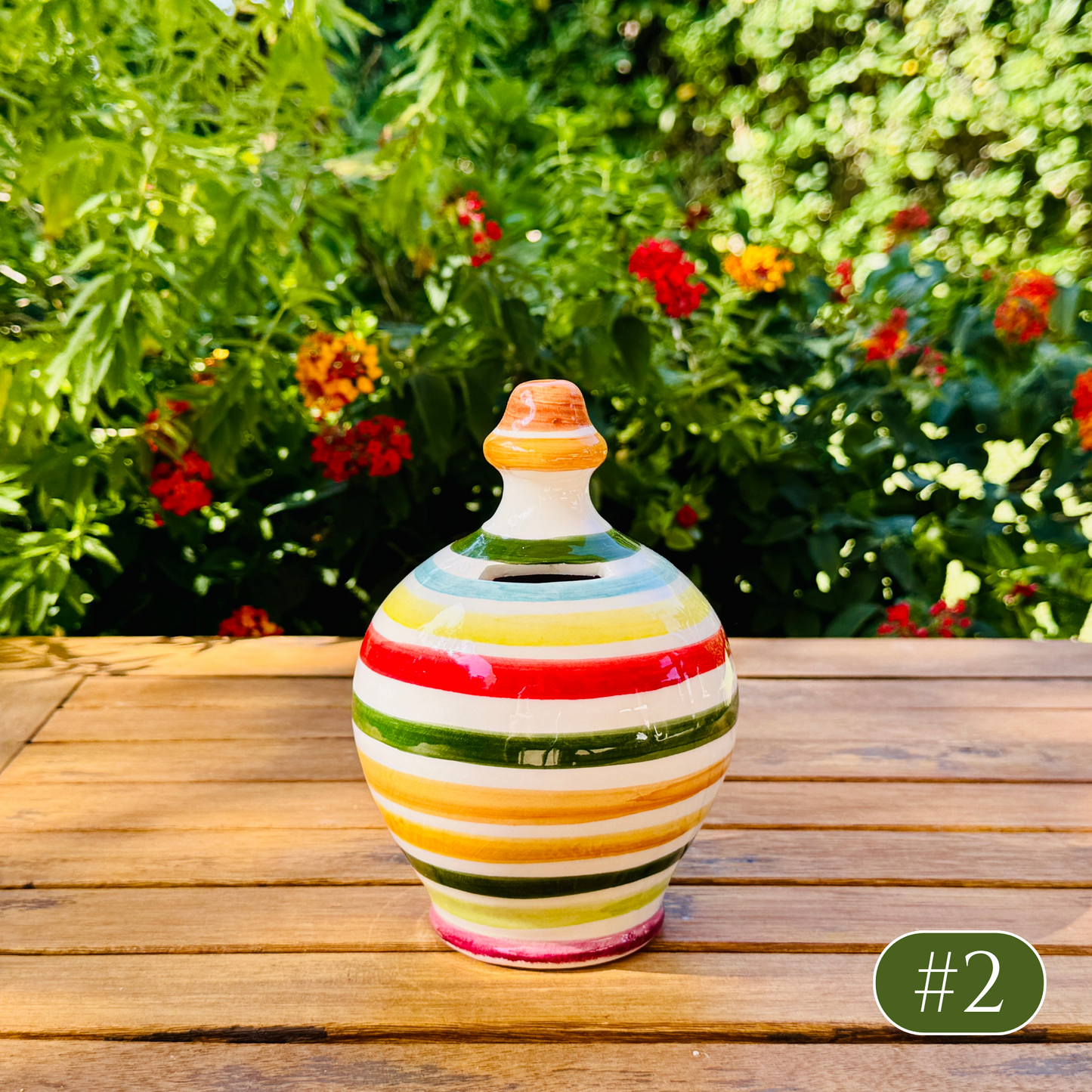 Ceramic bottle "Linee Verdi o Blu" for olive oil handmade in Italy