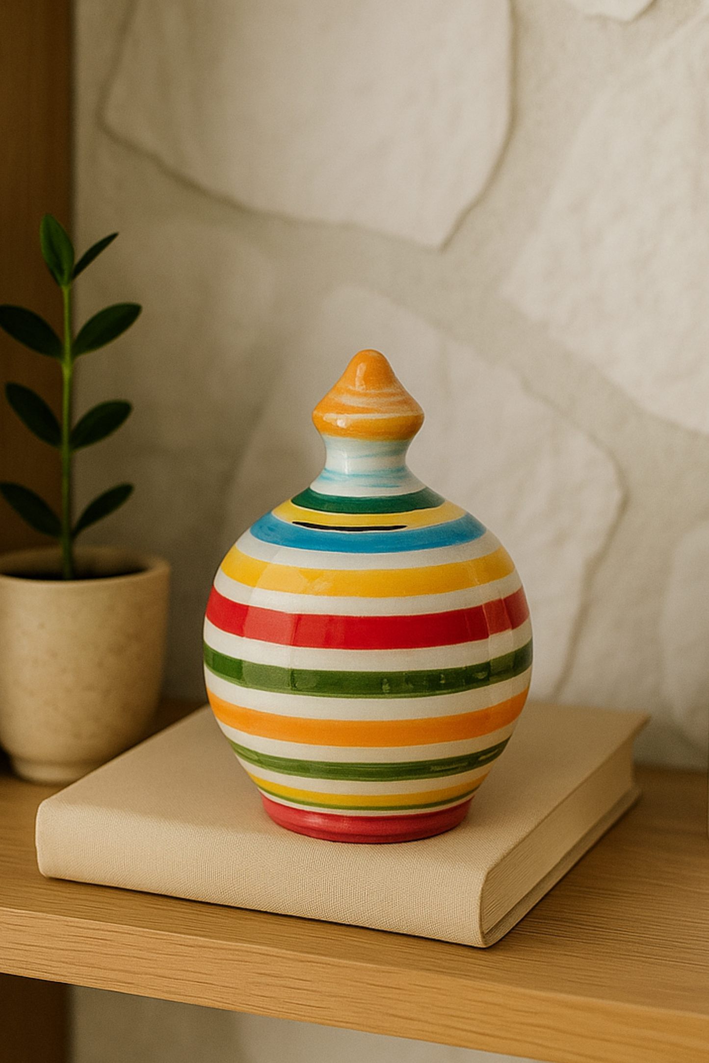 Ceramic bottle "Linee Verdi o Blu" for olive oil handmade in Italy