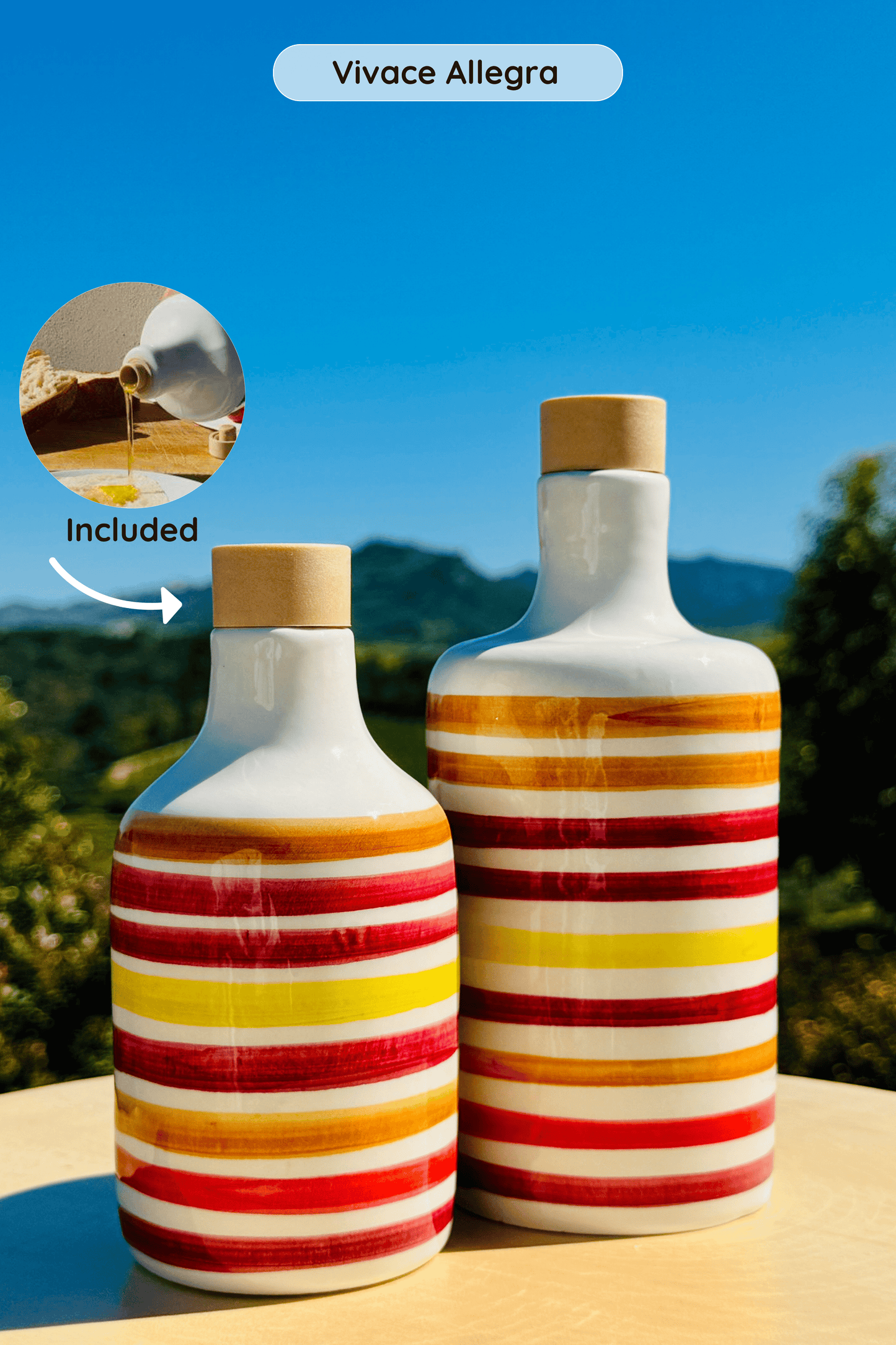 Bunte Keramikflasche Ölspender für Olivenöl handgemacht in Italien