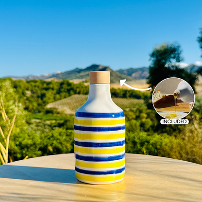 Colorful ceramic bottle oil dispenser "Vivace" for olive oil handmade in Italy
