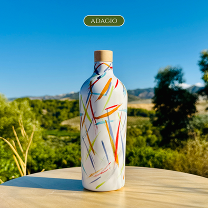 Distributore di olio in bottiglia di ceramica colorata "Vivace" per olio d'oliva fatto a mano in Italia