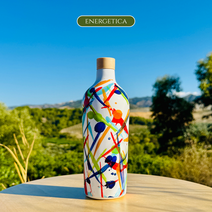 Distributore di olio in bottiglia di ceramica colorata "Vivace" per olio d'oliva fatto a mano in Italia