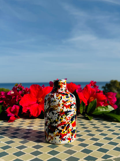 Ölkännchen Keramikflasche "Arlecchino" für Olivenöl handgemacht in Italien