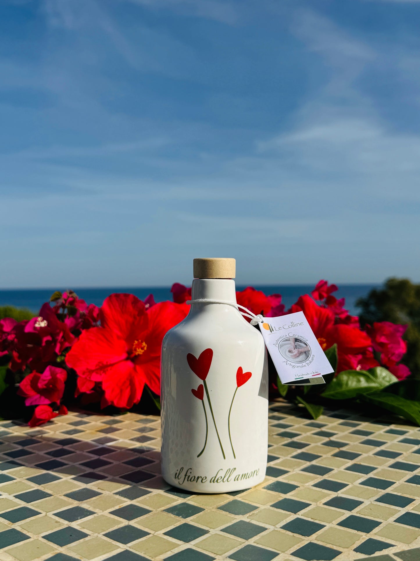 Keramikflasche Ölkännchen Ölflasche Ölspender 250ml für Olivenöl und Essig handgemacht in Italien
