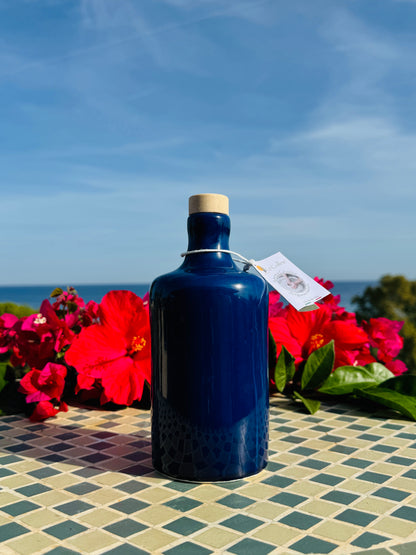 Keramikflasche Ölflasche Ölspender "Unica" Blau für Olivenöl handgemacht in Italien