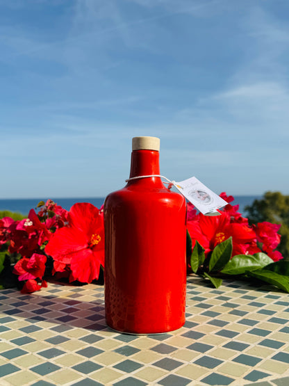 Keramikflasche Ölspender Ölflasche "Unica" Rot für Olivenöl handgemacht in Italien