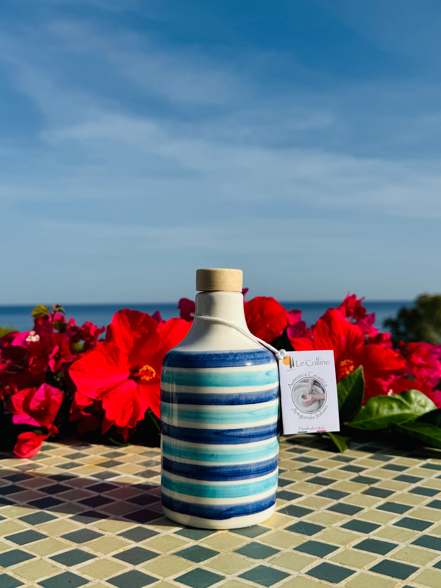 Keramikflasche "Mediterranea" für Olivenöl handgemacht in Italien