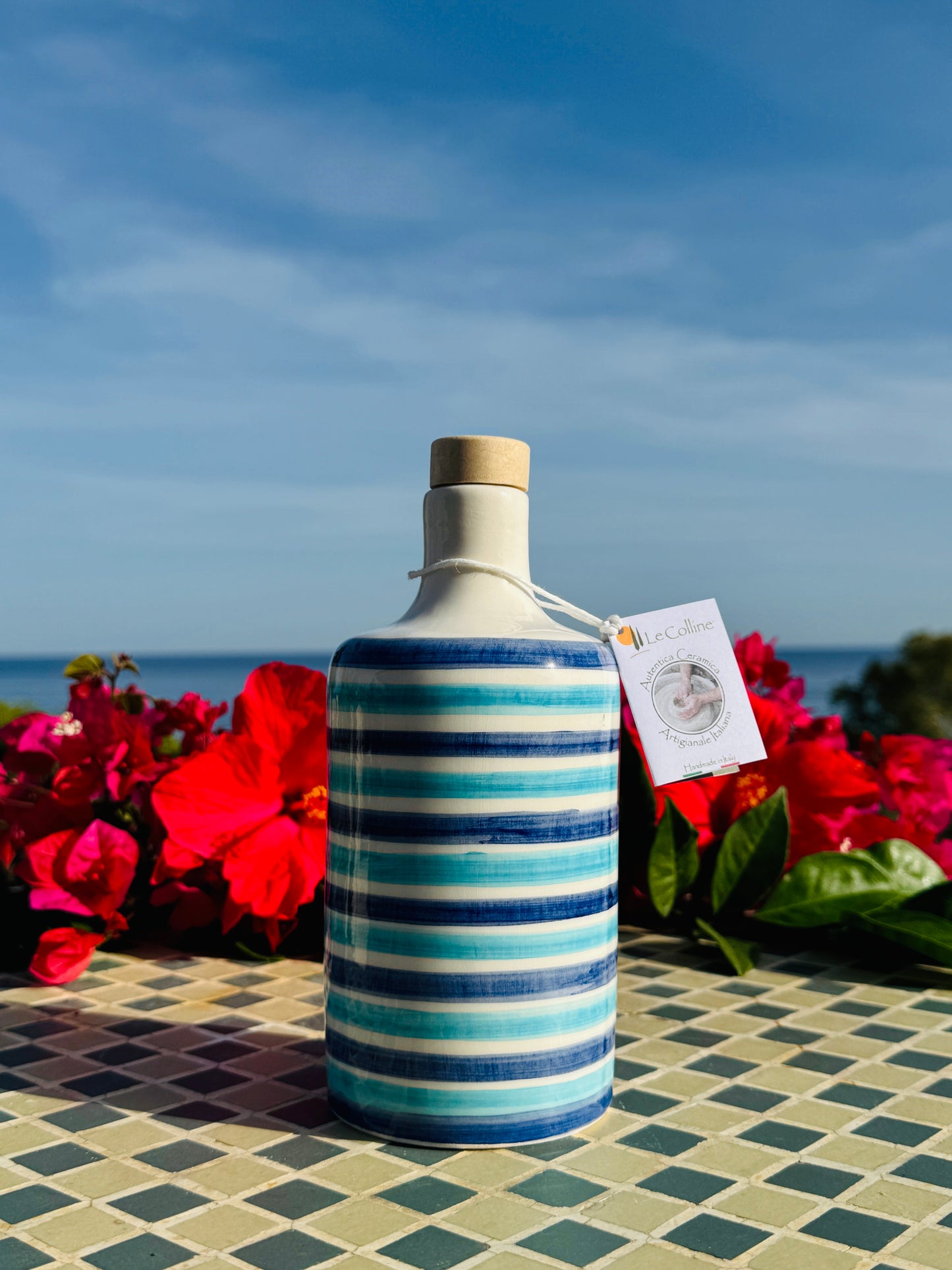 Keramikflasche "Mediterranea" für Olivenöl handgemacht in Italien