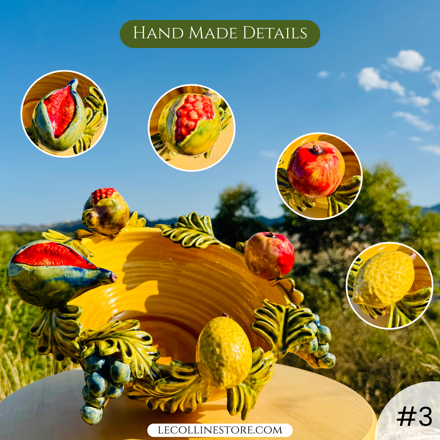 Obstschale mit Früchten - Keramik-Tischdeko - Handgefertigt und Handbemalt aus Italien