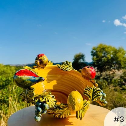 Obstschale mit Früchten - Keramik-Tischdeko - Handgefertigt und Handbemalt aus Italien