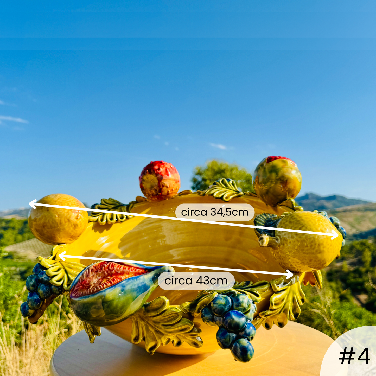 Obstschale mit Früchten - Keramik-Tischdeko - Handgefertigt und Handbemalt aus Italien