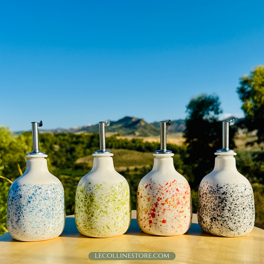 Bunte Keramikflasche Ölspender für Olivenöl handgemacht in Italien 200ml
