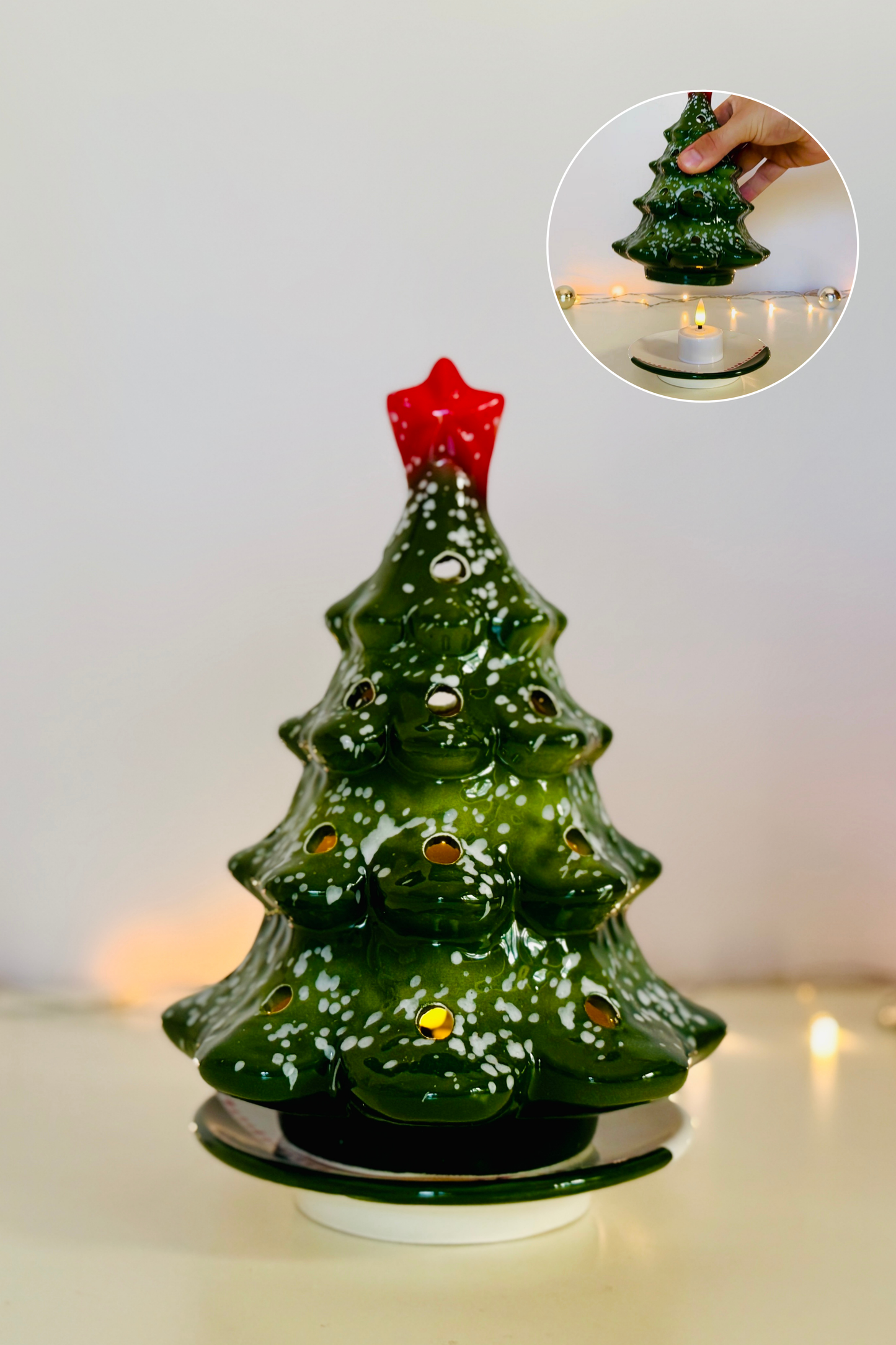 Weihnachtlicher Teelichthalter Weihnachtsdeko aus Keramik handgemacht