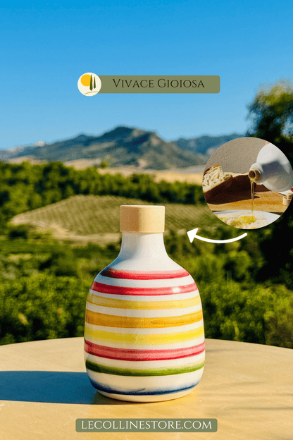Colorful ceramic bottle oil dispenser for olive oil handmade in Italy
