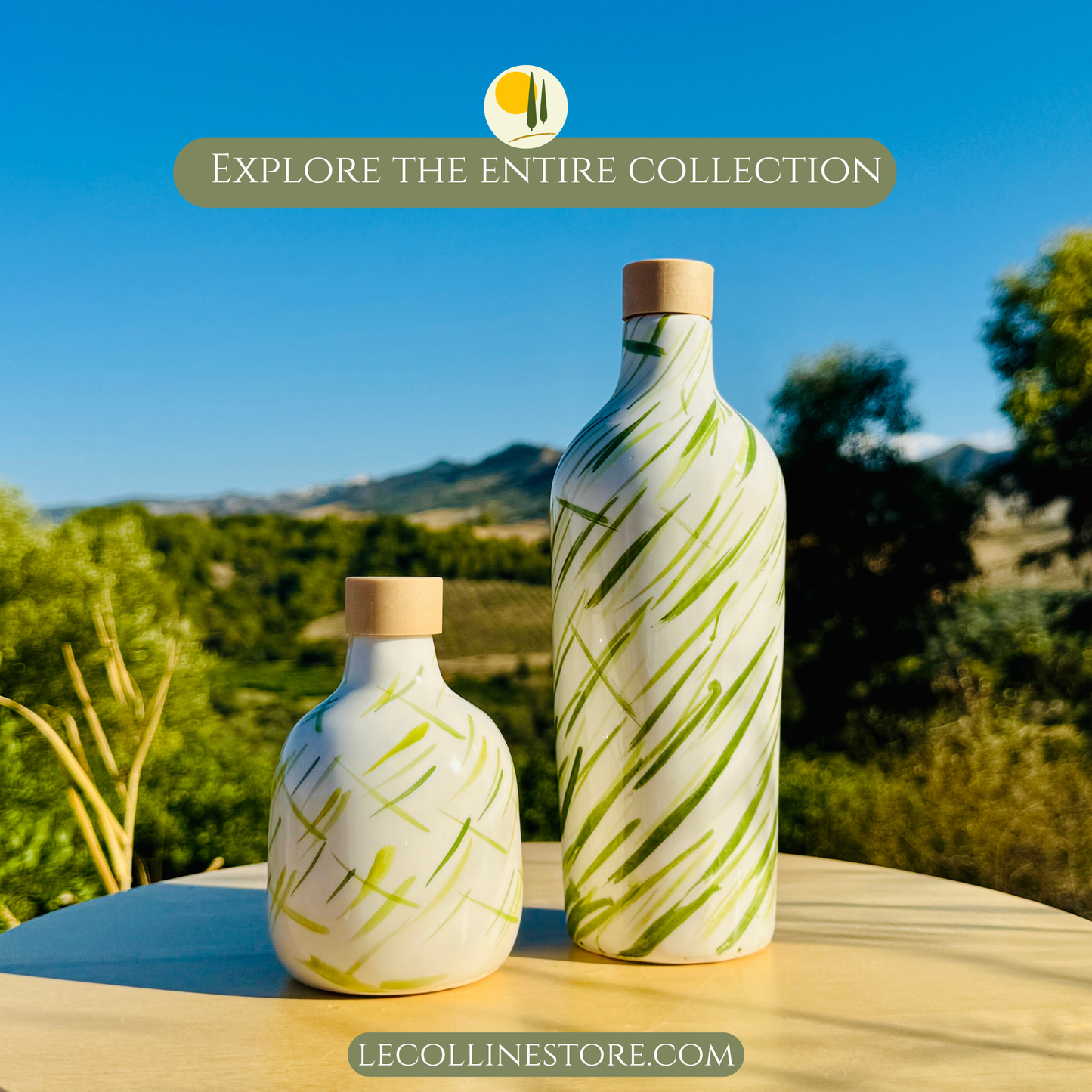 Keramikflasche Ölspender für Olivenöl handgemacht in Italien 250ml Adagio Verde