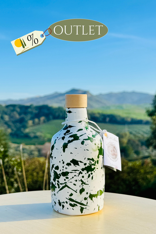 OUTLET B-Ware Keramikflasche Ölspender Ölflasche "Schizzata" 250 ml für Olivenöl handgemacht in Italien