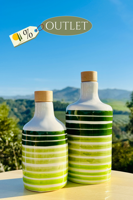 Ceramic bottle "Linee Verdi o Blu" for olive oil handmade in Italy