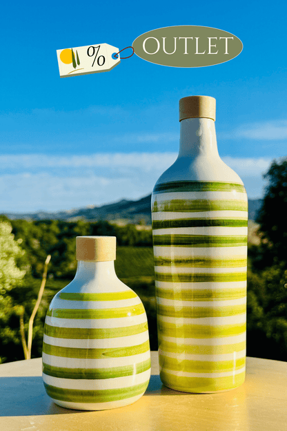 Le Colline OUTLET – "Linee Verdi Elegante" Keramik Ölflasche mit Ausgießer | Handbemalter Ölspender Italienisches Design | Grüne Linien