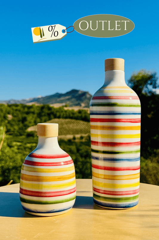 OUTLET - Bunte Keramikflasche Ölspender für Olivenöl handgemacht in Italien "Elegante"