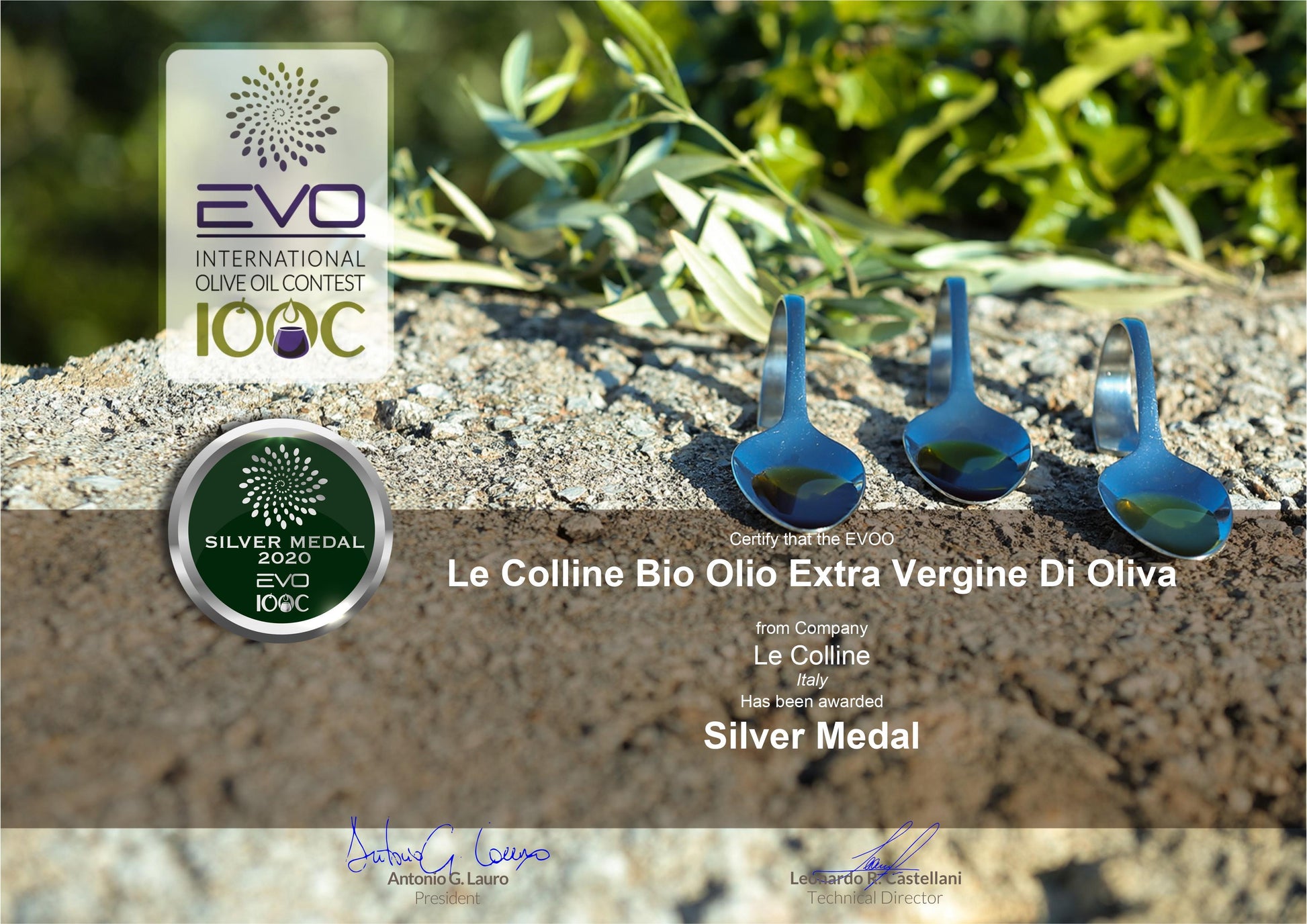 Silber Auszeichnung 2020 - Natives Olivenöl Extra Biologisch Le Colline
